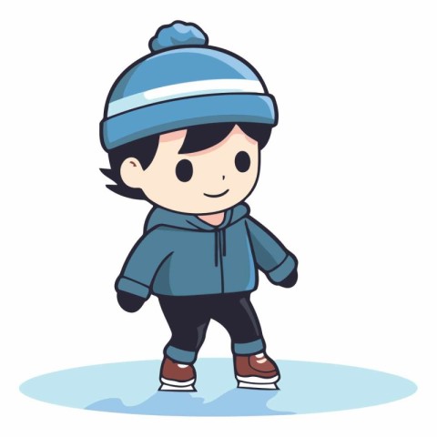 cute boy ice skating on ice rink cartoon vector illustration gra