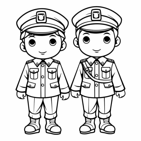 Coloring Page Outline Of Cute Cartoon Police Officer and Policem