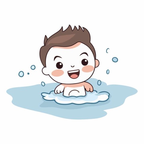 cute little boy in water cartoon vector illustration graphic des