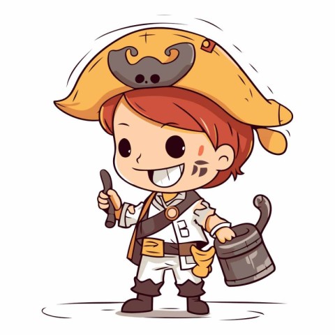 Cute cartoon pirate boy of a little pirate boy.