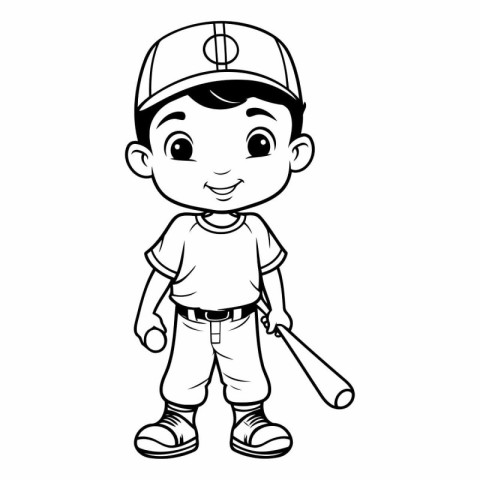 Baseball Player Boy Cartoon Mascot Character Vector Illustration