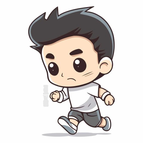 Angry little boy running cartoon vector illustration. Isolated o