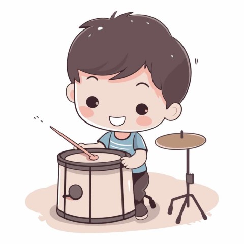 Illustration of a Cute Boy Playing a Drums - Vector