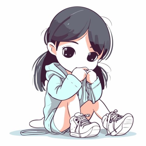 Illustration of a cute little girl sitting on the floor and pray