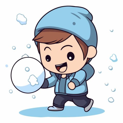 Illustration of a Kid Boy Carrying a Snowball in His Hand