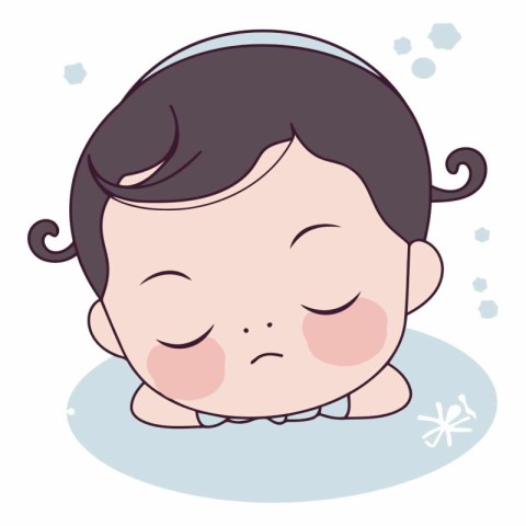 Illustration of a Baby Boy Sleeping in the Bathtub - Vector