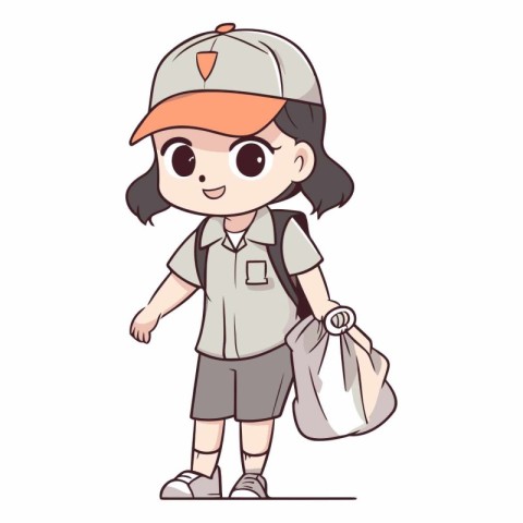 Illustration of a Little Girl Wearing a Cap and Holding a Bag