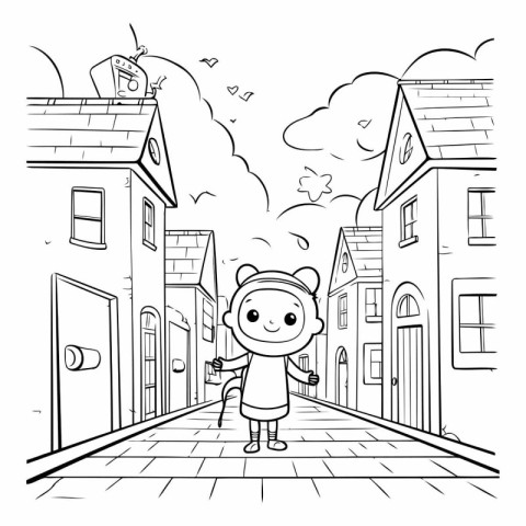 Coloring Page Outline Of a Cute Little Girl Walking Through the