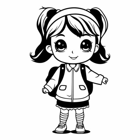 Cute Little Girl Cartoon Character Wearing School Uniform Vector