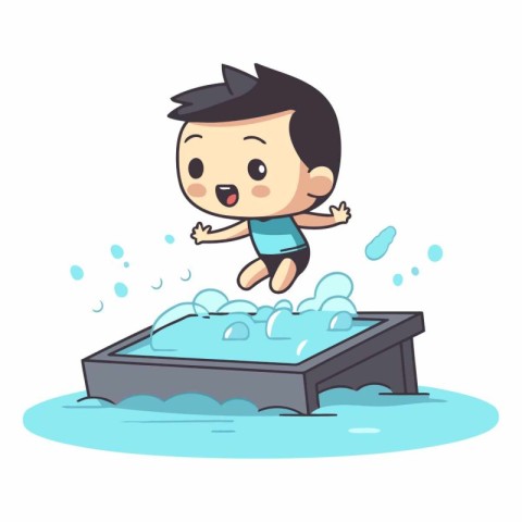 Cute little boy swimming in a pool of a cute little boy swimming