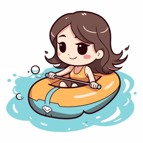 Cute little girl riding on an inflatable boat.