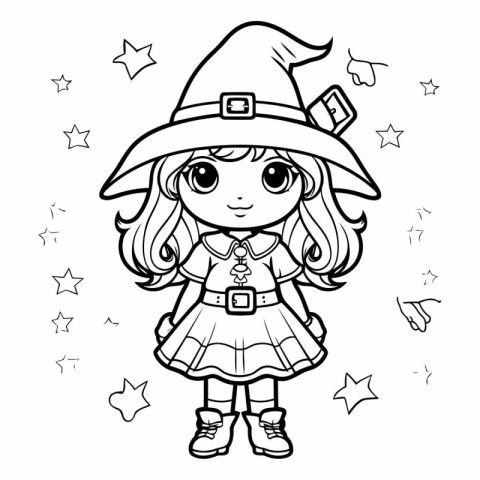 Coloring book for children: Cute witch girl.