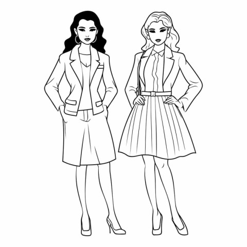 Fashion models in sketch-style. Black and white.