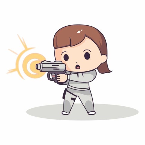 Cute little girl shooting with a gun cartoon vector illustration