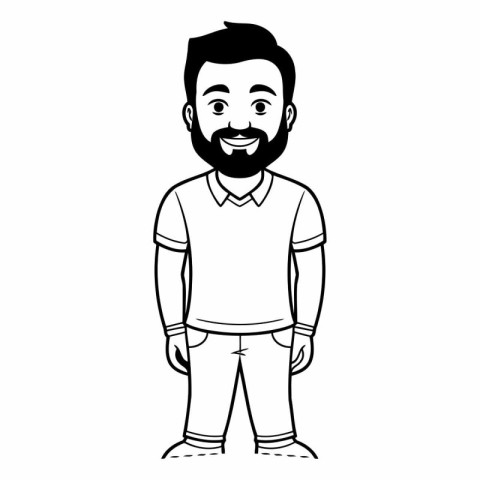 young man with beard avatar cartoon character in black and white