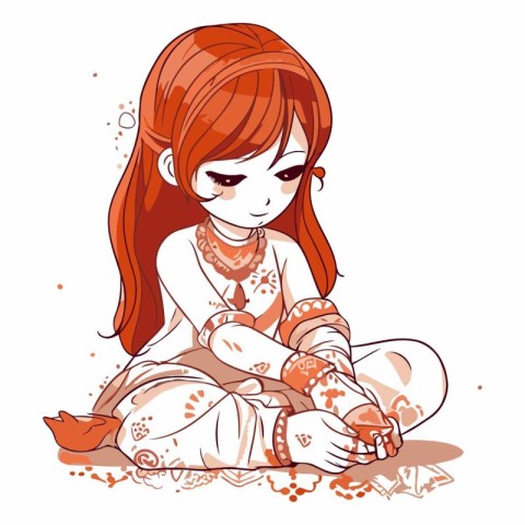 Cute little Indian girl sitting on the floor.