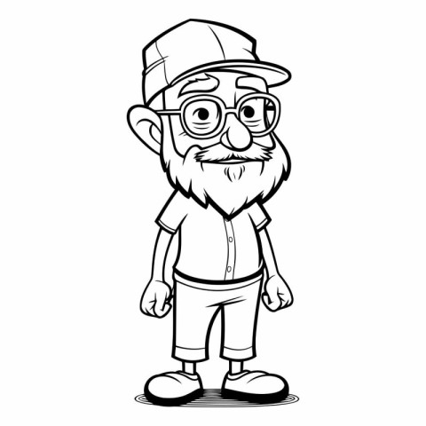 Cartoon illustration of old man wearing cap and glasses. Vector