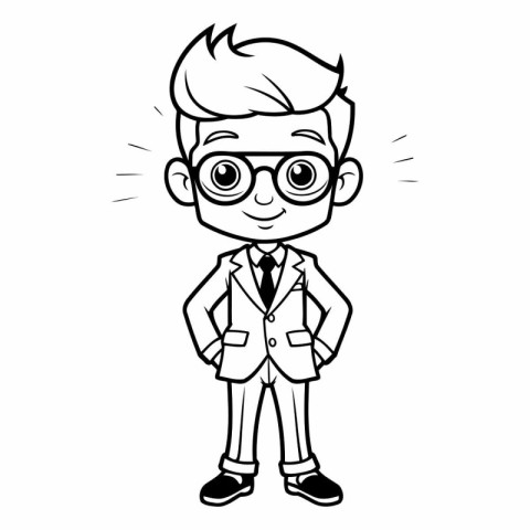 Vector illustration of a boy in glasses and a suit. Cartoon styl