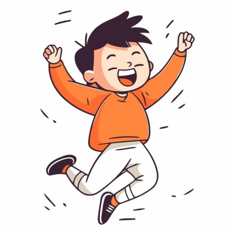 Happy little boy jumping in the air in cartoon style.