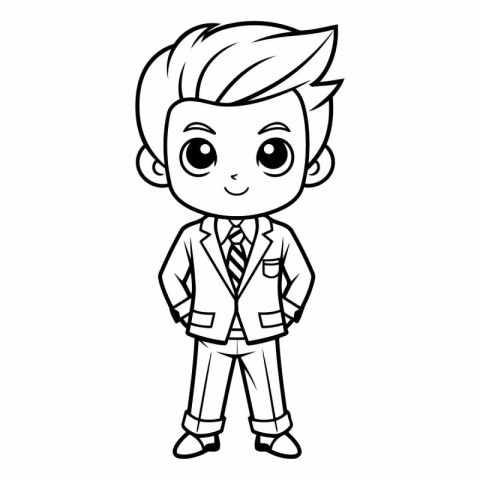 Cute Boy in Business Suit Vector Illustration. Coloring Book