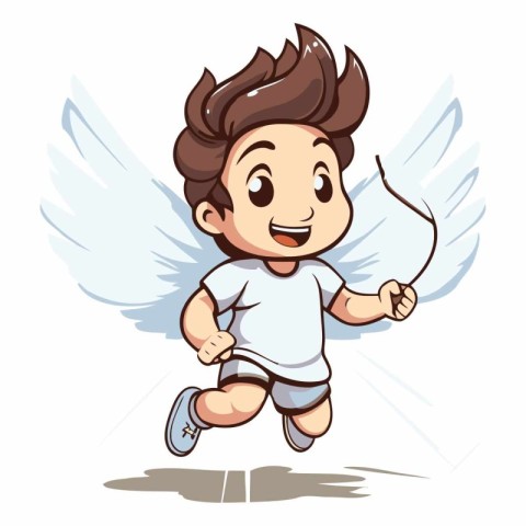 Cute cartoon cupid running with bow and arrow.