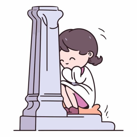 Illustration of a little girl sitting in front of a column.