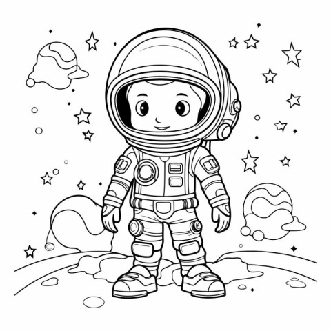 Coloring book for children: astronaut in spacesuit.