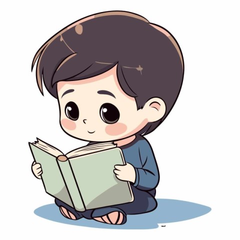 Cute little boy sitting and reading a book.