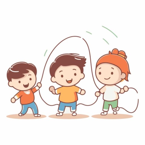 Cute Kids Playing Jump Rope Cartoon Vector Illustration Graphic