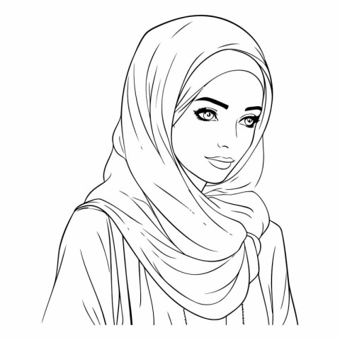 Beautiful young muslim woman with hijab. Isolated vector illustr