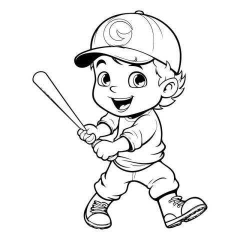 Illustration of a Little Boy Baseball Player on a white backgrou