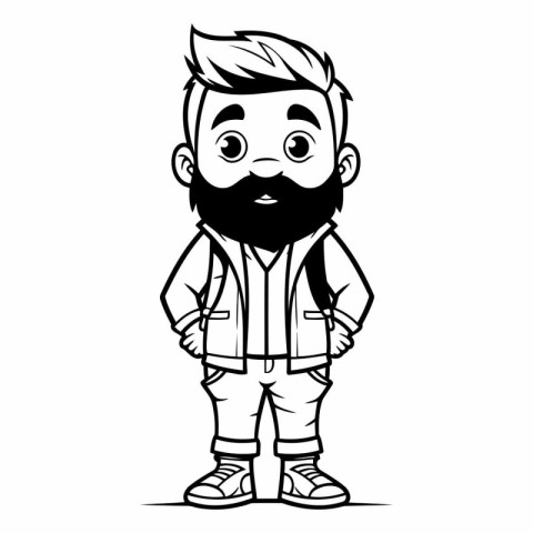 Hipster Man - Black and White Cartoon Illustration. Vector