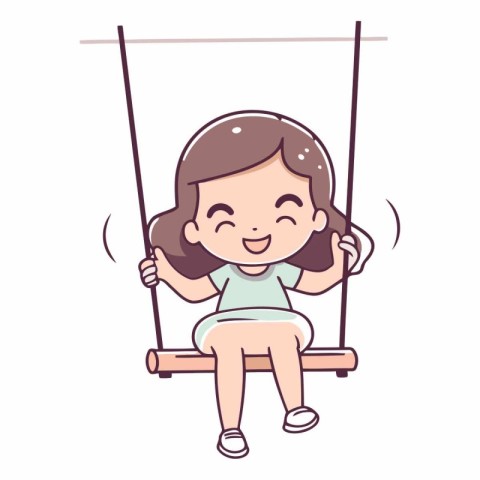 cute little girl swinging on a swing in cartoon style