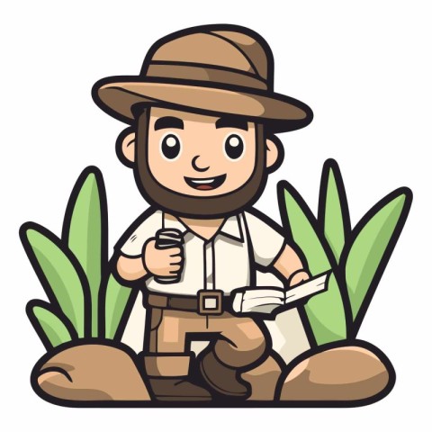 Trekking Man Cartoon Character Vector Illustration. Mascot Chara