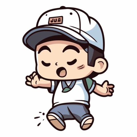 Illustration of a Cute Little Boy Wearing a Baseball Cap