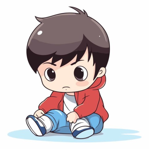 Cute little boy sitting on the floor. Vector cartoon illustratio