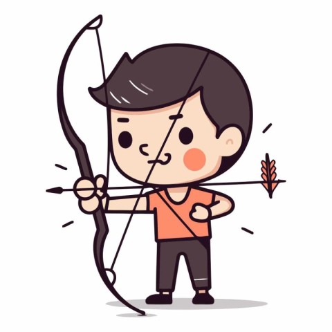 Cute boy with bow and arrow vector illustration. Cute boy holdin