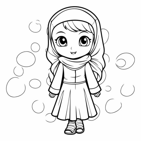 Cute little girl with a scarf and soap bubbles.