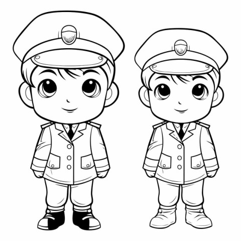 Coloring Page Outline Of Cartoon Little Boy and Girl in Uniform