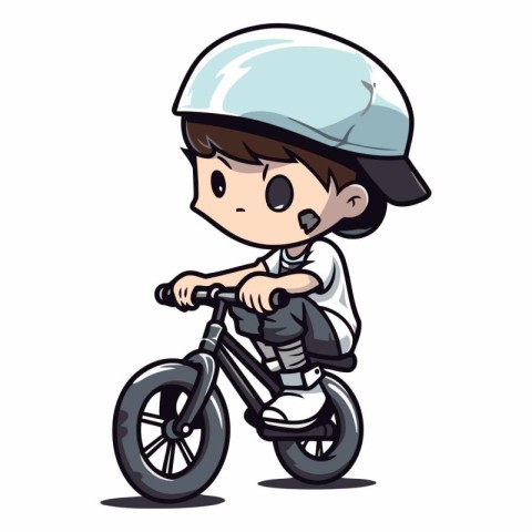 Boy in helmet riding a bicycle on white background.