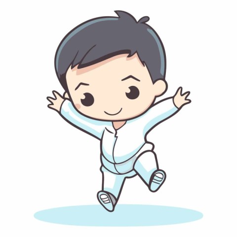 Cute boy doing karate exercise cartoon vector illustration graph