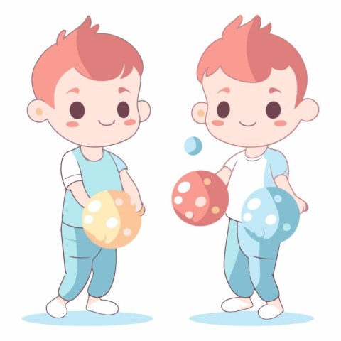 Cute little boy and girl playing with balls.