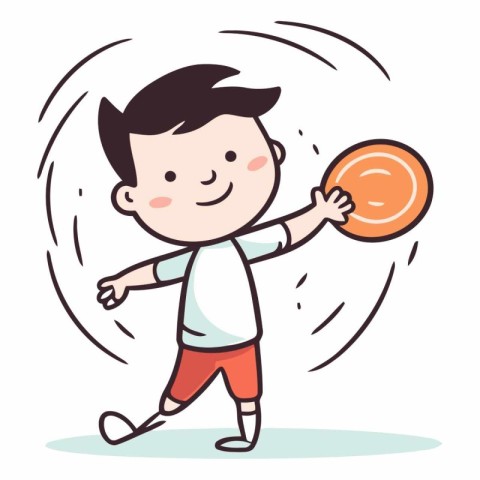 Cute little boy playing basketball in doodle style