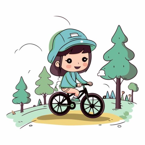 Cute girl riding bicycle in the park vector illustration graphic