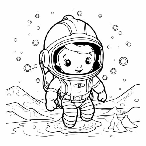 Cute cartoon astronaut in space suit for coloring book