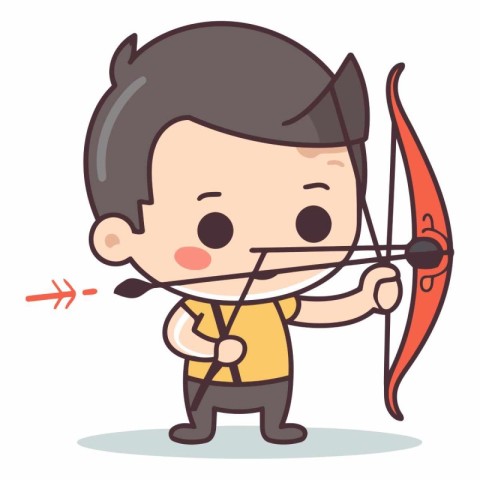 Cute boy aiming with bow and arrow cartoon character vector illu