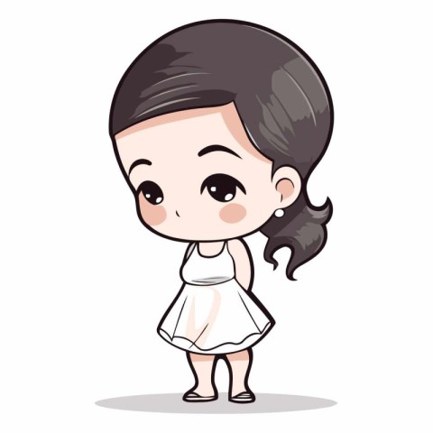 Cute little girl with long hair in white dress.