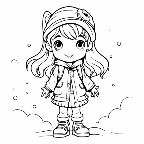 Coloring Page Outline Of Cartoon Little Girl in Winter Clothes