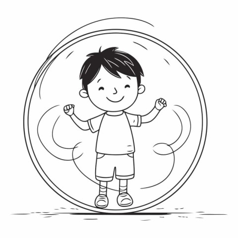 Cute little boy running in the circle. Hand drawn vector illustr