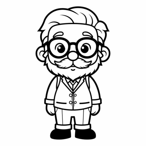 Black and White Cartoon Illustration of Grandfather with Glasses